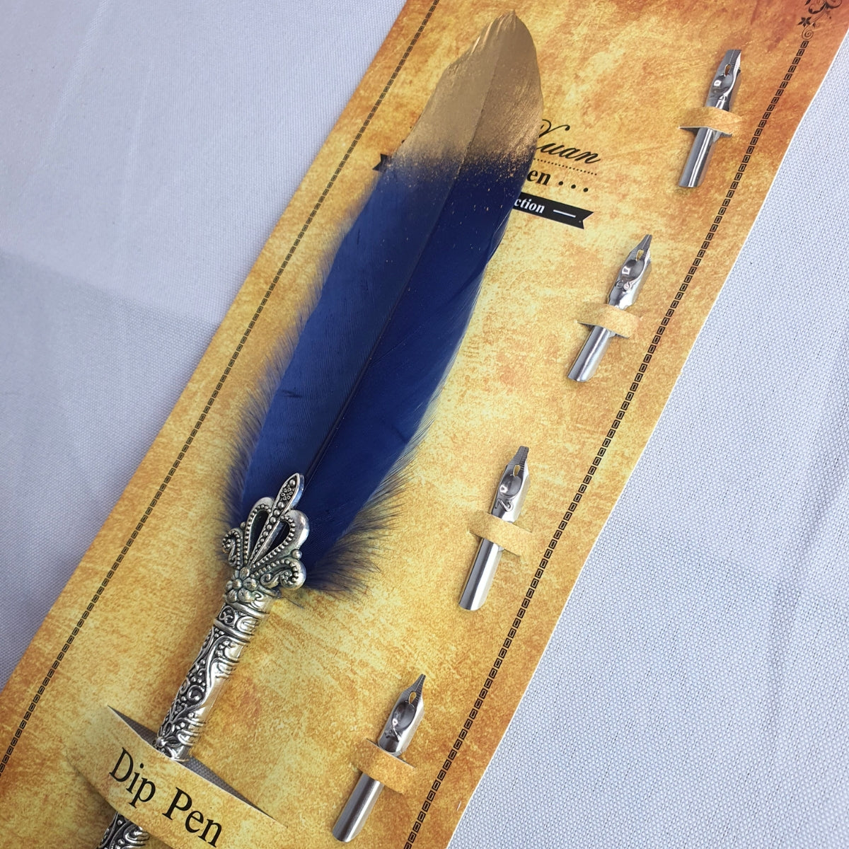 Caneta Tinteiro Simples Azul Com Ponta Dourada Caneta Tinteiro Simples Azul Com Ponta Dourada